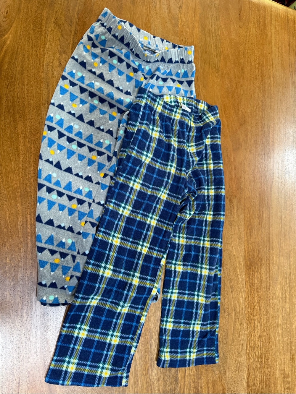 Kids Blue Plaid & Gray Triangle Fleece Pajama Pants - Set of 2